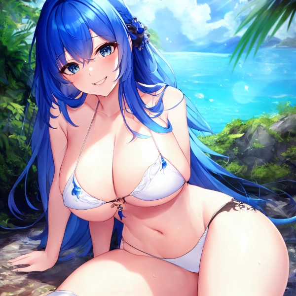 青髪少女の下着姿