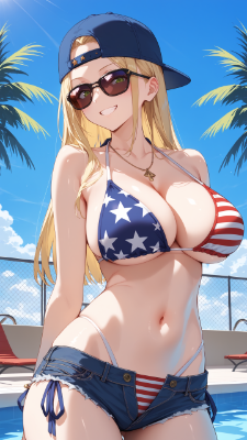 金髪ちゃん×アメリカ国旗水着