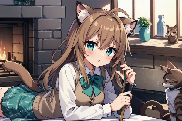 暖炉の前でゴロゴロ