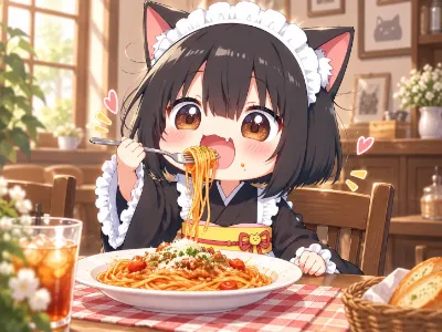 パスタたべるニャ～♪