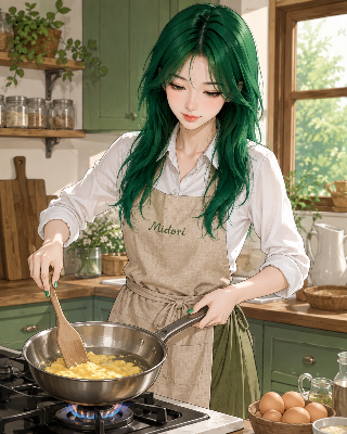 朝ごはん作る緑ちゃん🥚