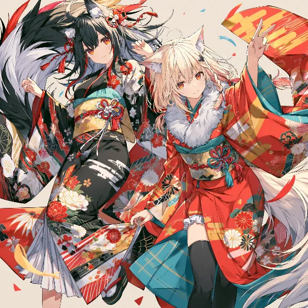 紅白の狐が彩る祝祭の瞬間