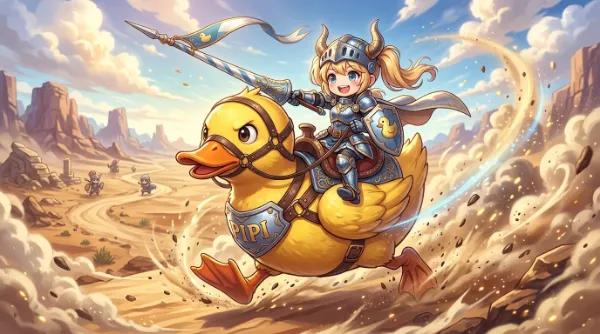 砂塵を越えてゆくアヒルの騎士