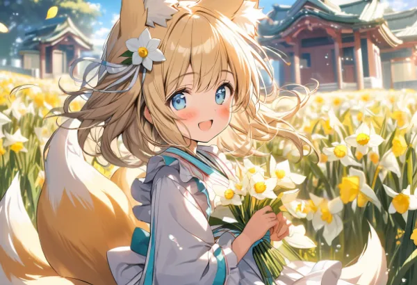 水仙が咲く神社