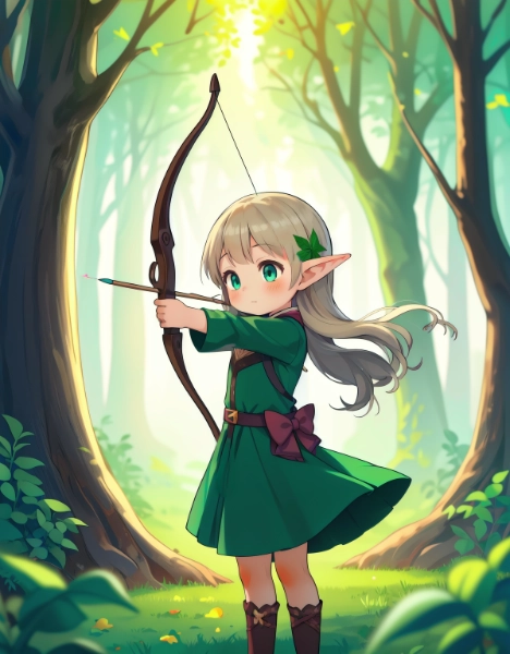 弓を引くエルフさん