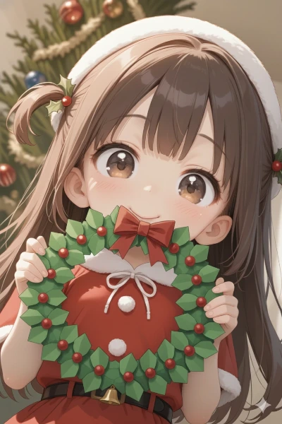 リースを抱く少女の聖夜の贈り物