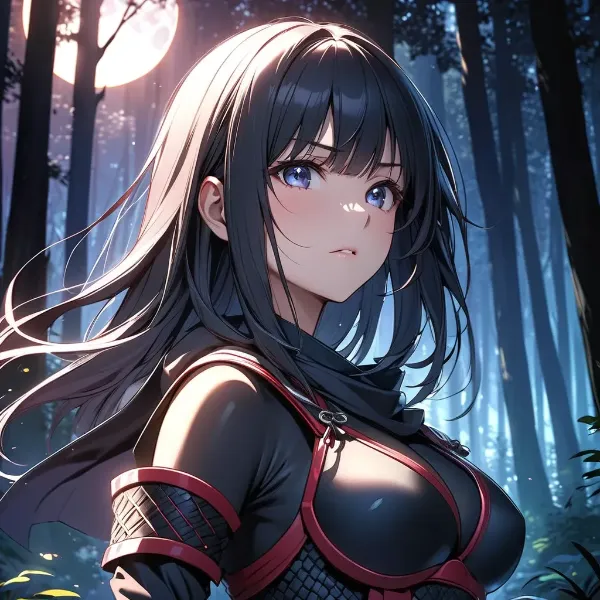 月夜の森に佇む暗殺者