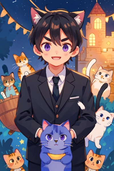 猫とメルヘンな黒髪短髪男性★（５枚）