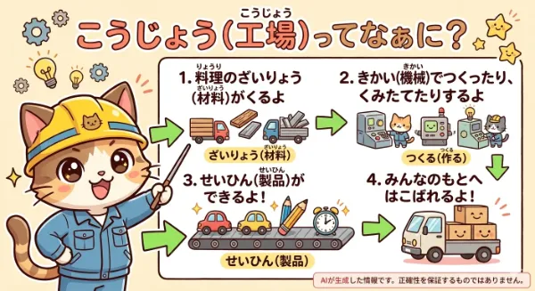可愛い猫ちゃんが工場の意味を教えるわん！
