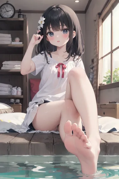 自分で足湯を造った女の子