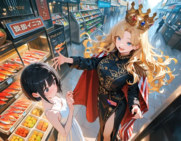 黒髪＆ブロンド・夕ご飯のお買い物