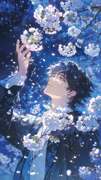 夜桜を見上げる彼🌸