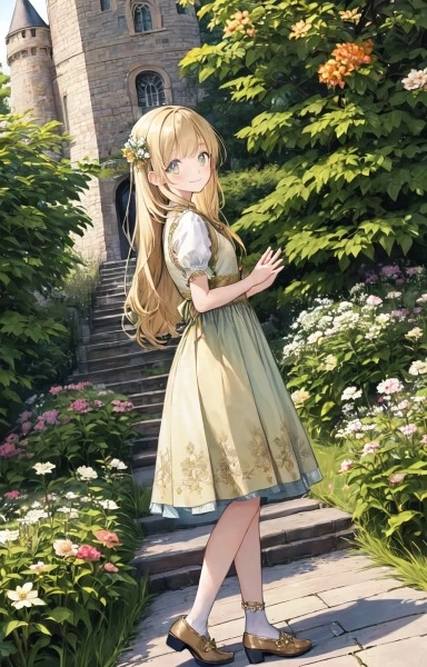 庭園に佇む金色の髪の少女