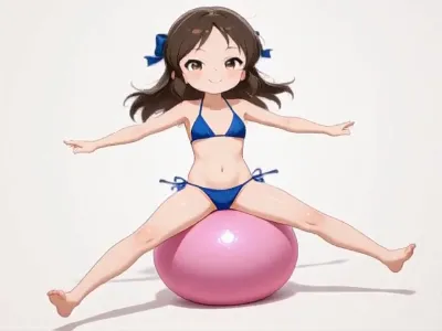 バランスボールで遊ぶ少女