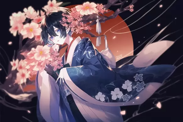 【今週のお題:和風】男の子＋着物＋花