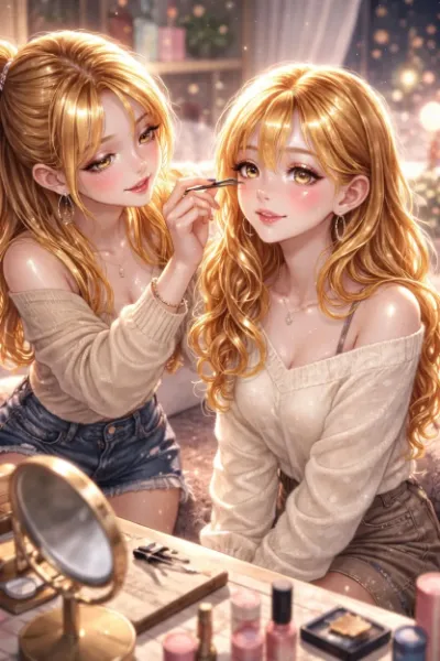 メイク中の金髪少女たち