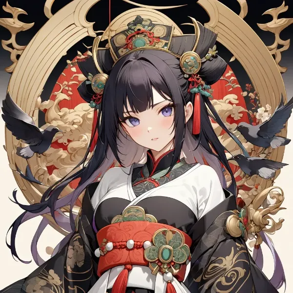 黒髪の巫女と烏の幻想