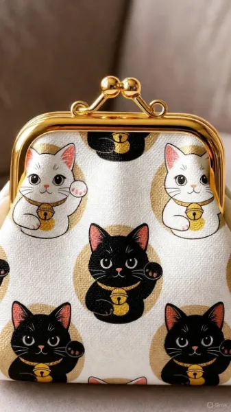 招き猫柄のがま口財布(フォトリアリズム)