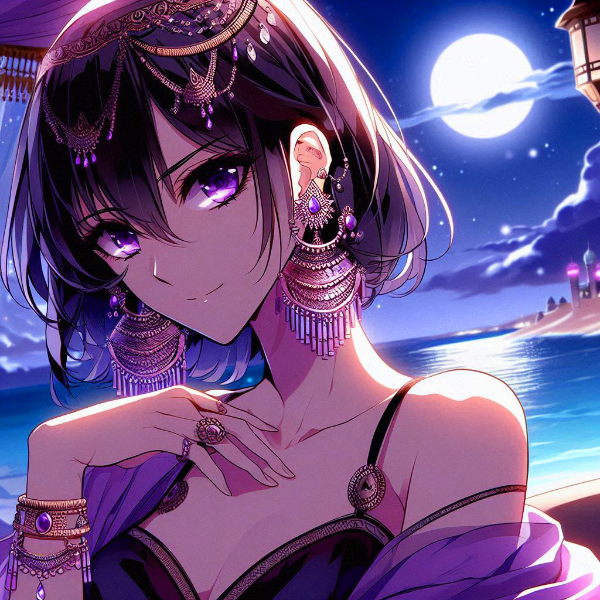 【R15】耳飾りをつけた、アラビア風な黒髪セミロング女性など★(17枚)