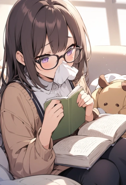 薄い本を読む少女