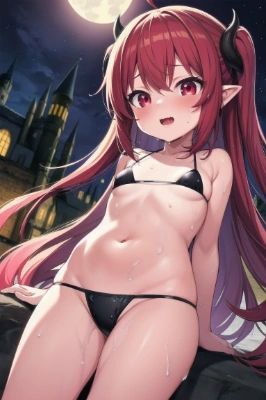 紅闇のコルムさん。主人公の夢の中で散々いじめまくって、遊んだので、お風呂はいって夕涼み中。え？浴衣じゃない？超マイクロビキニが正装の国なので・・。