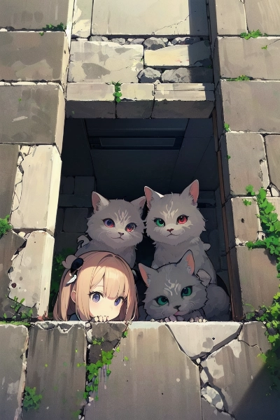 壁の隙間に隠れるにゃんこ