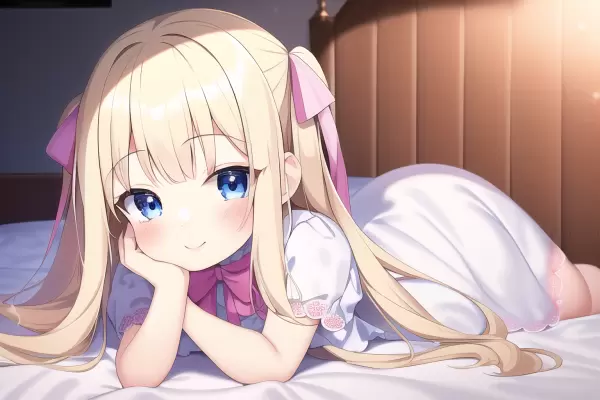 ベッドでゴロゴロする金髪少女