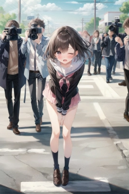 かがんで隠す女の子