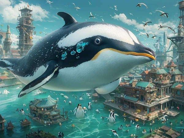 penguin swimming city