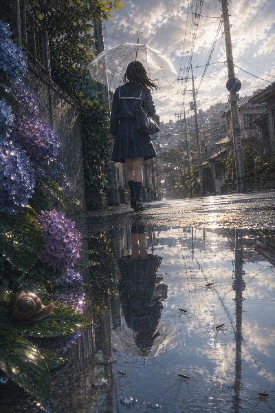 紫陽花の街角