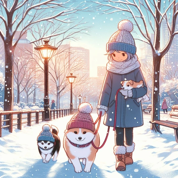 御揃いのニット帽でお散歩