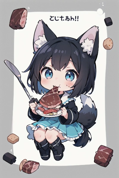 お肉を食べるおおかみ娘