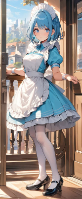 お昼の青髪ウエイトレスさん