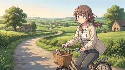 田園地帯を自転車で