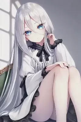 座る銀髪少女 5-8