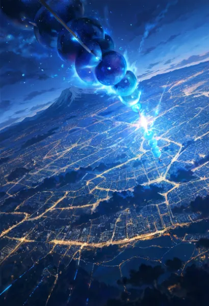 青い光の連鎖が街を染める夜(みたらし団子)