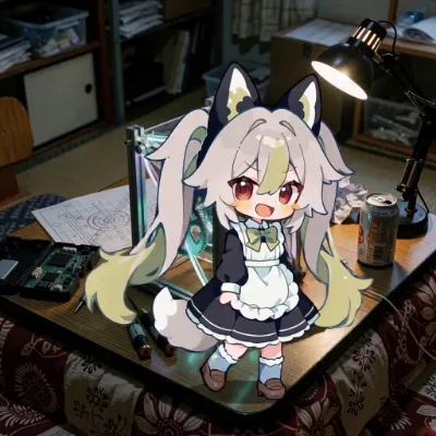 (MMH3) 工作机に立つ、元気な狐耳メイド