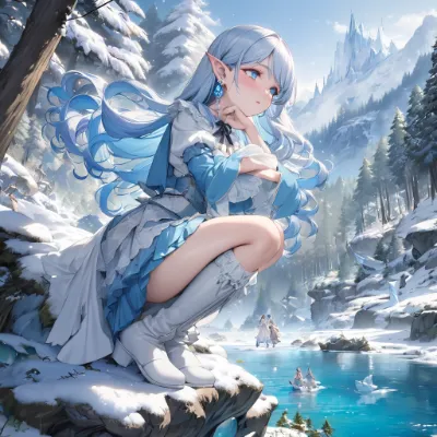 雪の川辺