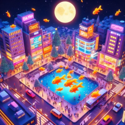 クリスマスマーケットにて、金魚が最高のパフォーマンスを発揮する