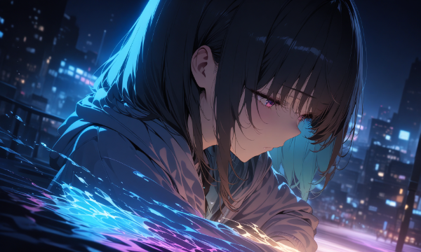 水色のインナーカラーヘアのクールな女の子