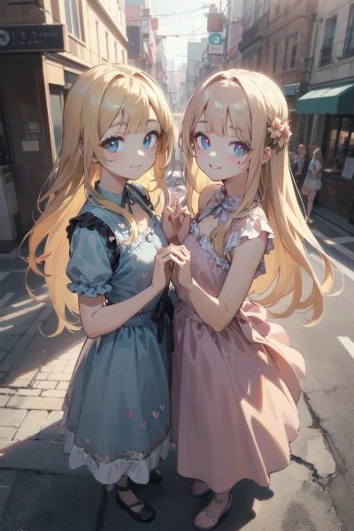 街角に佇む金色の髪の姉妹