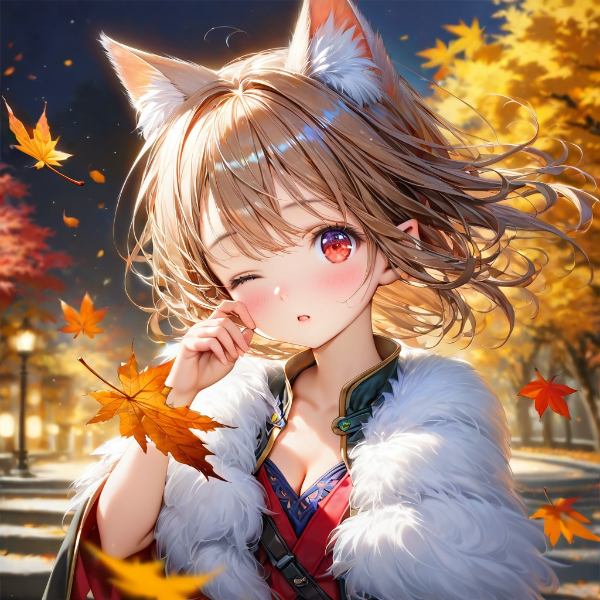 8枚）枯葉とケモ耳エルフさん