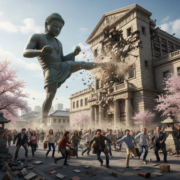 【図書館】大仏襲来により図書館半壊