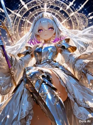 輝く星空の下で誓いを交わす聖女