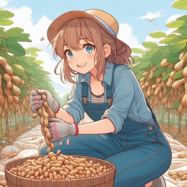 落花生を収穫する女の子