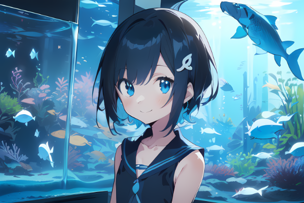 水族館とセーラー少女