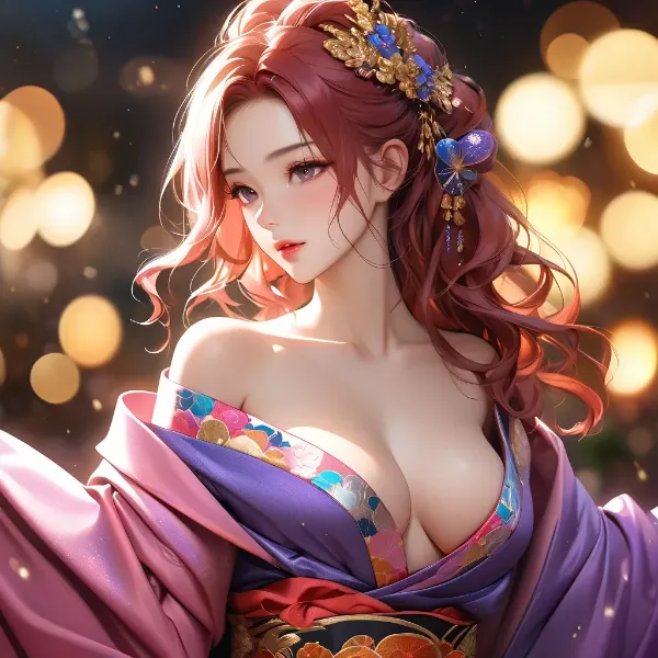 夜の光に輝く赤髪の美女