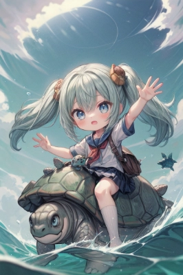 亀に乗った少女