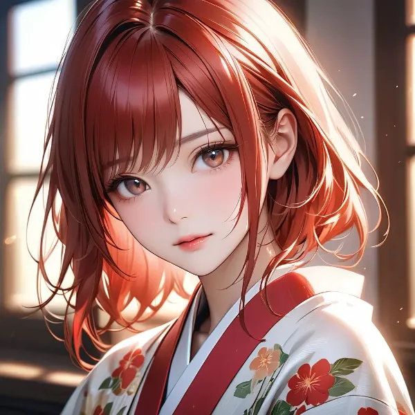 朝光に染まる赤髪の少女