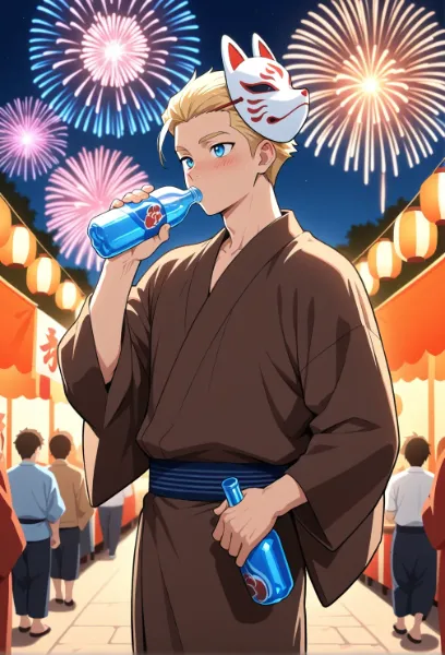 夏祭りのクールな狐男/俺じゃなくて花火見ろよ。